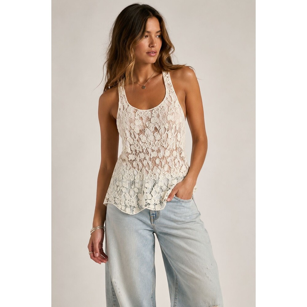 Love Tree Crochet Lace Tank Tunic Racerback Cotton Boho Festival Beach Sz M NWT